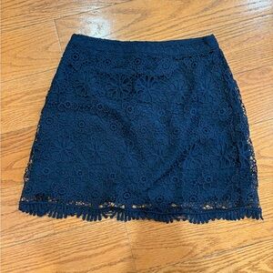 Hollister Navy Lace Mini Skirt – Floral Crochet Overlay - Size 2 – Y2K Romantic